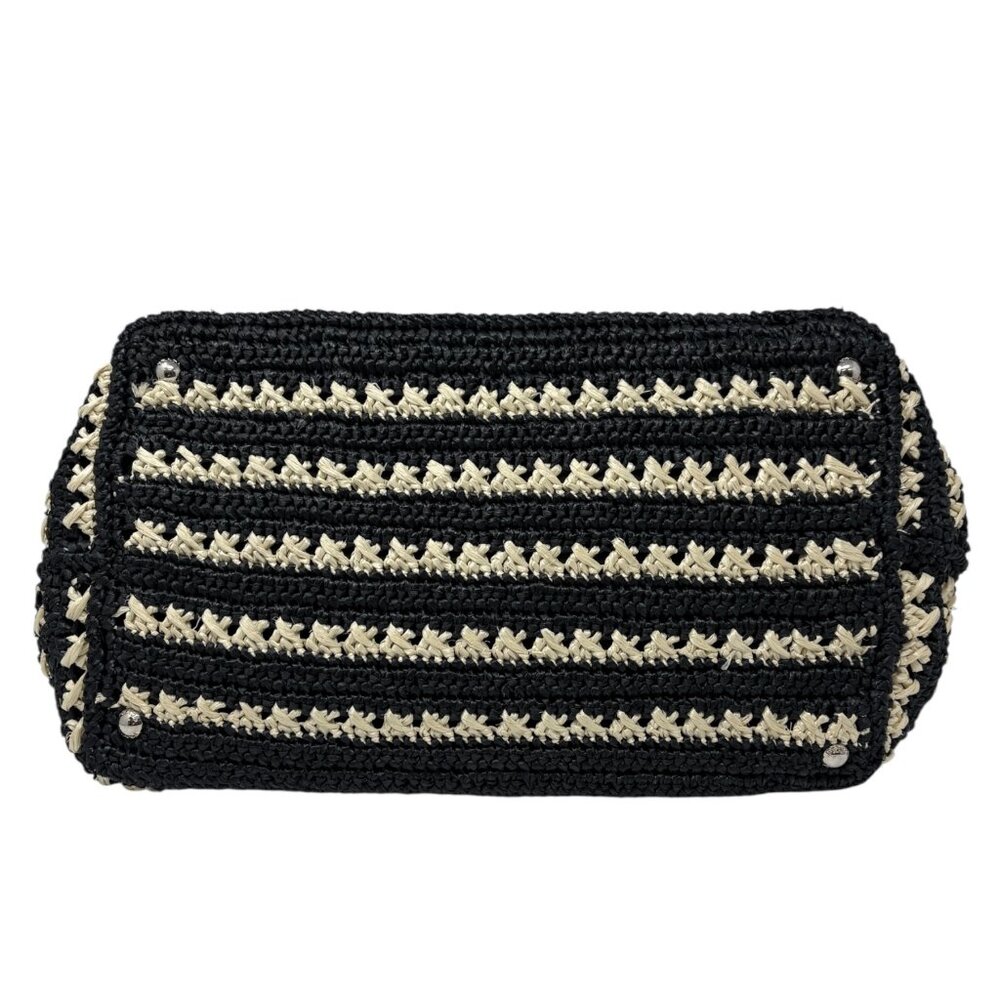PRADA Vintage Triangle Logo Canapa Tote Bag Handbag Black Beige Raffia [106401] - Picture 7 of 15